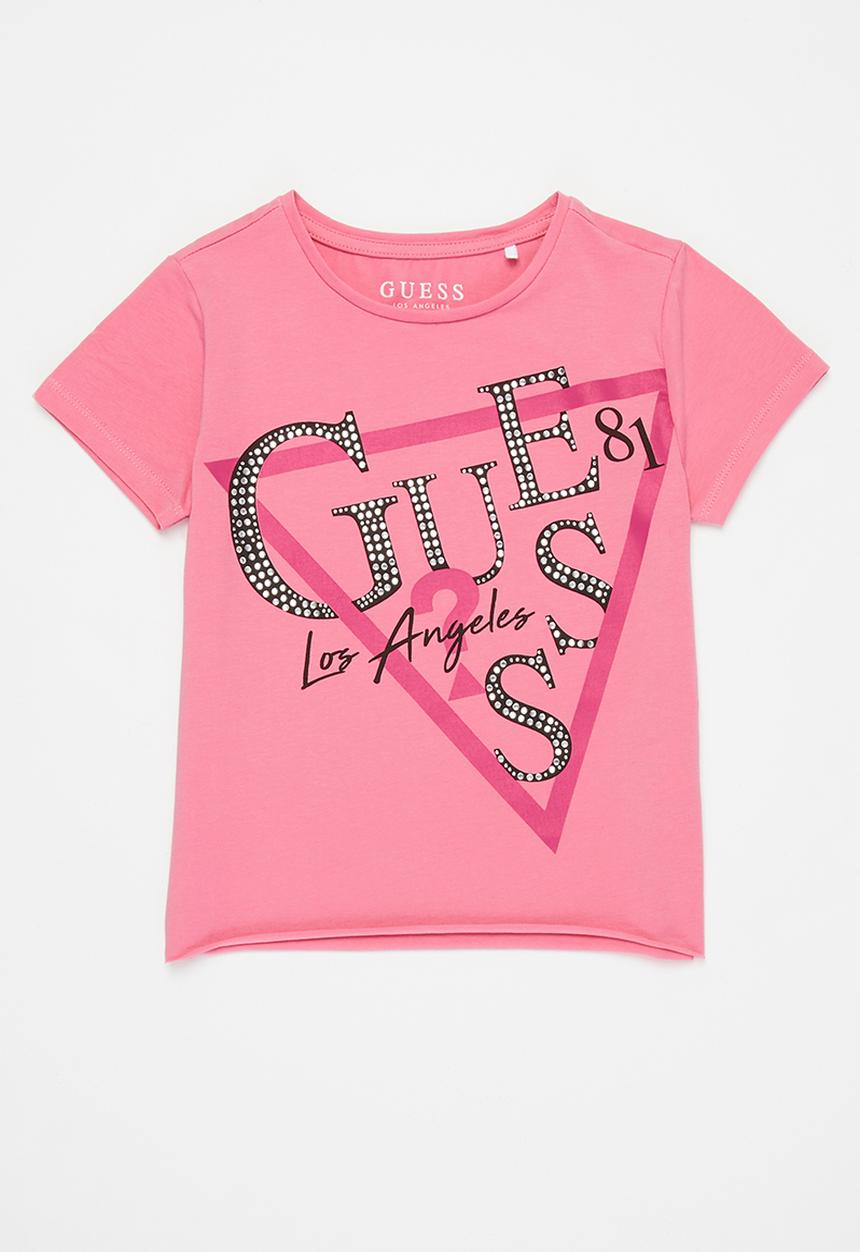 GUESS - Girls short sleeve tri Jamie cropped tee - pink