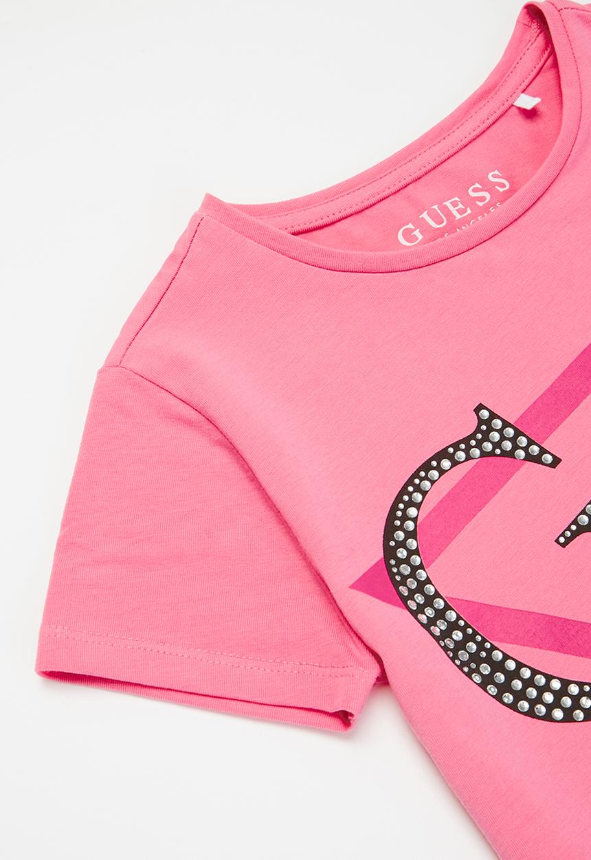 GUESS - Girls short sleeve tri Jamie cropped tee - pink