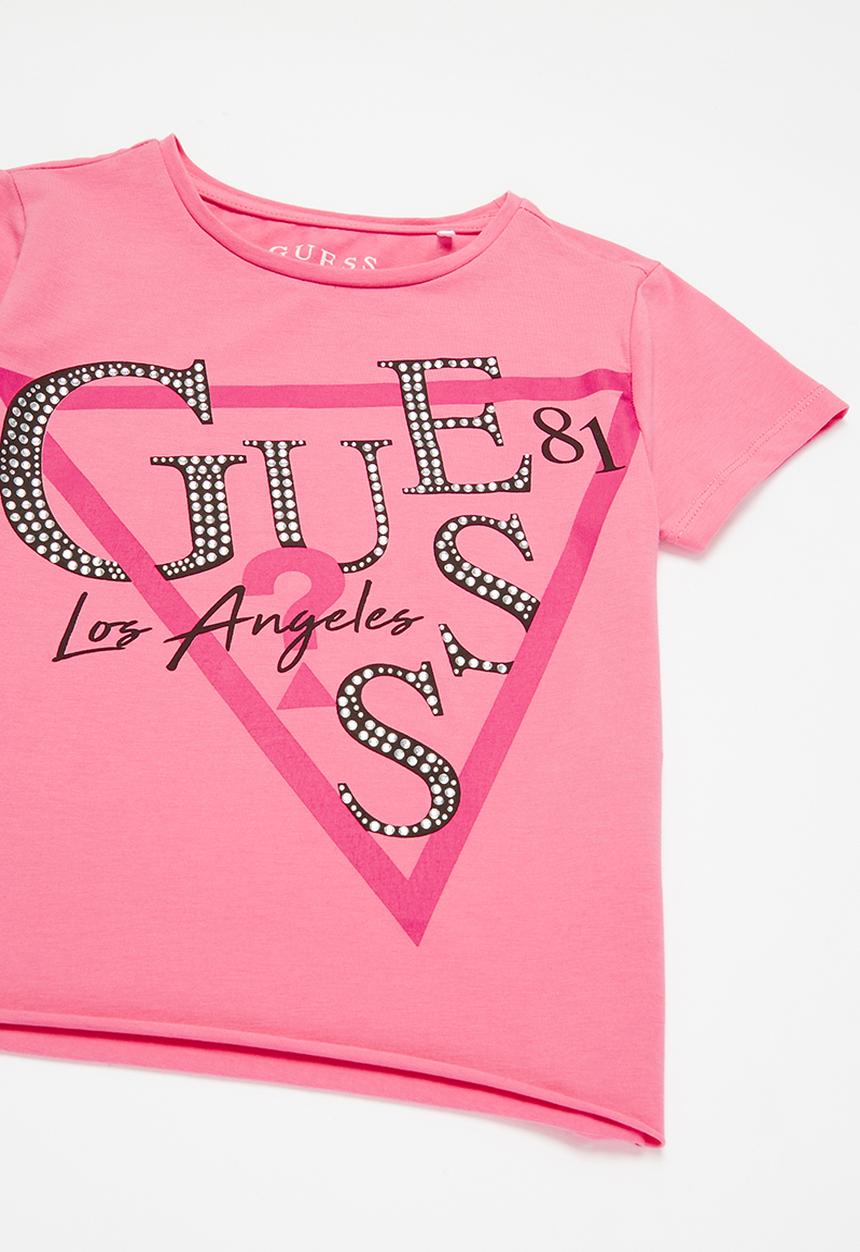 GUESS - Girls short sleeve tri Jamie cropped tee - pink