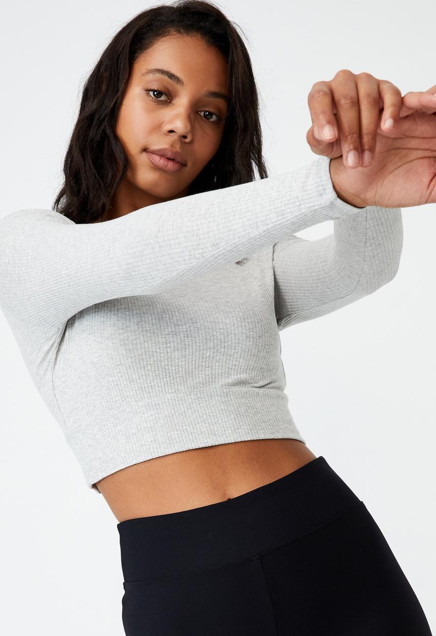 Cotton On - Georgie ribbed long sleeve crew - light grey marle