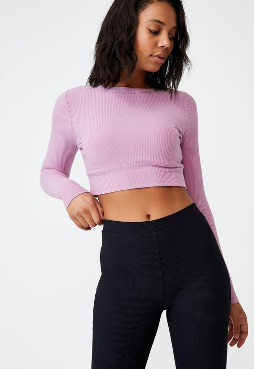 Cotton On - Georgie ribbed long sleeve crew - soft mauve