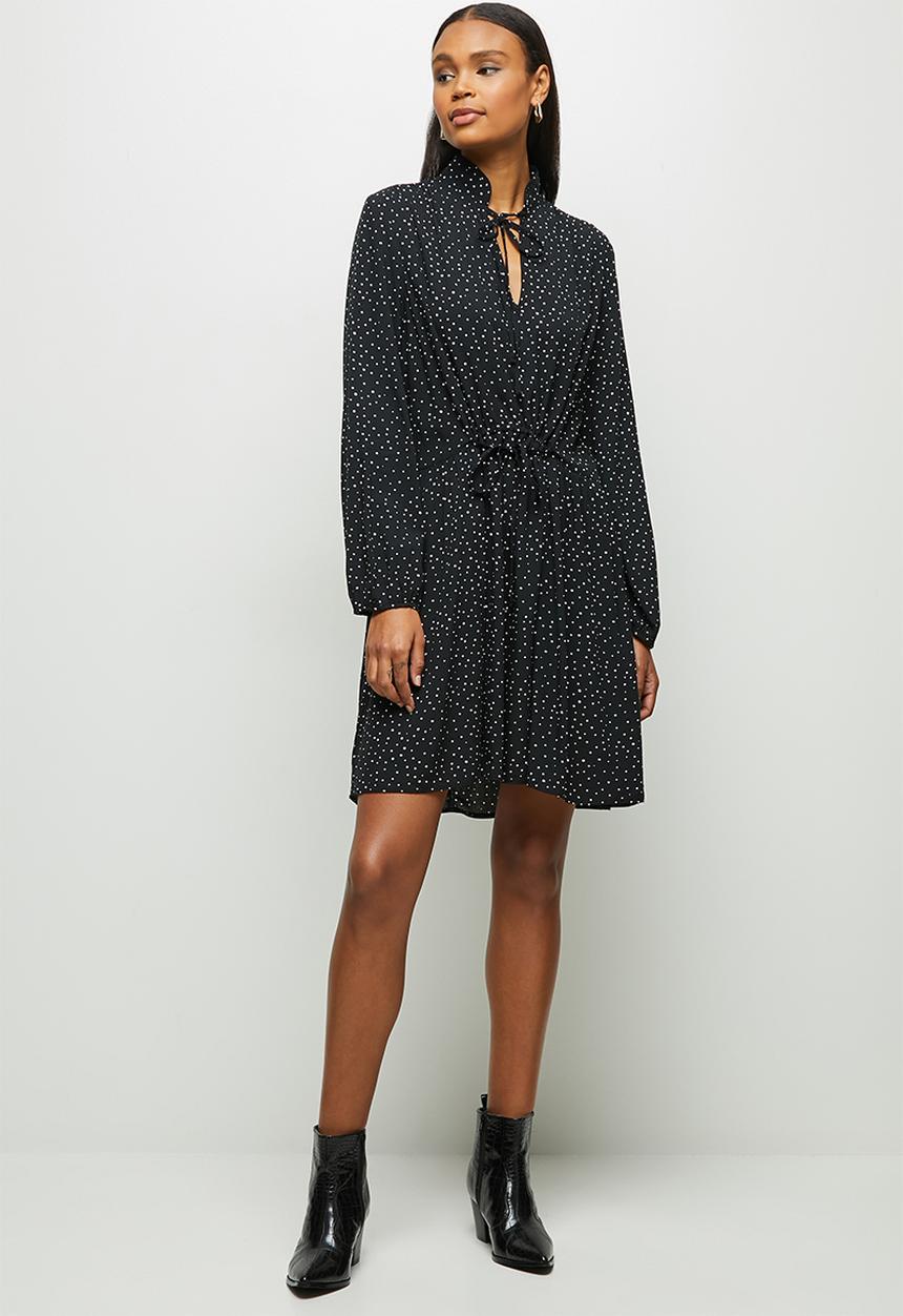 MILLA - Tie detail collar mini dress - black 