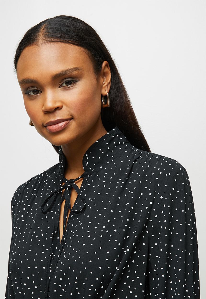 MILLA - Tie detail collar mini dress - black 