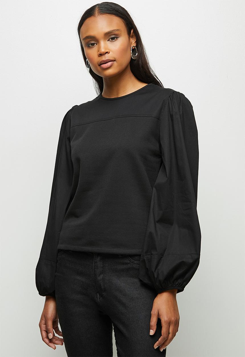 MILLA - Woven knit combo sweatshirt - black