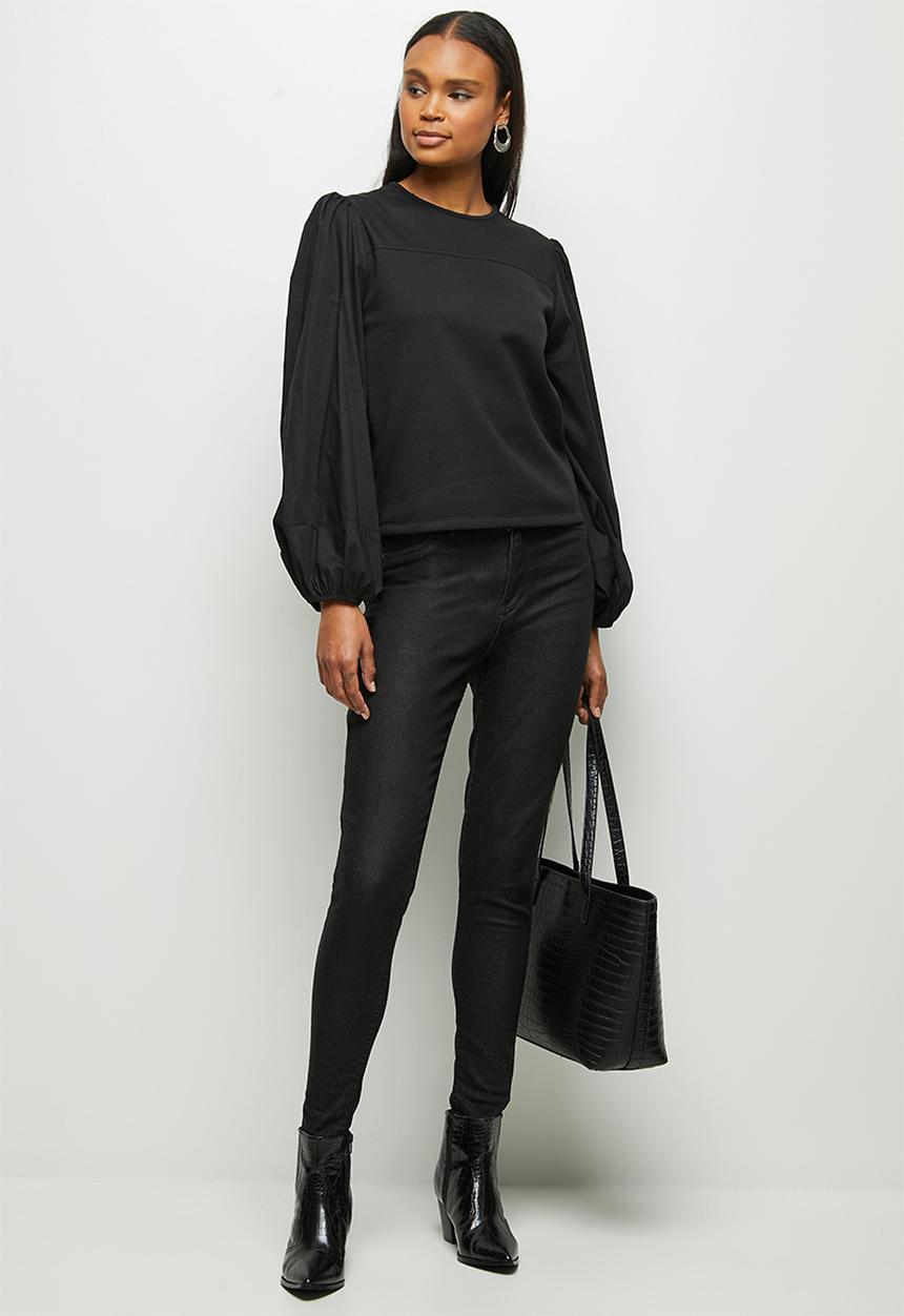 MILLA - Woven knit combo sweatshirt - black