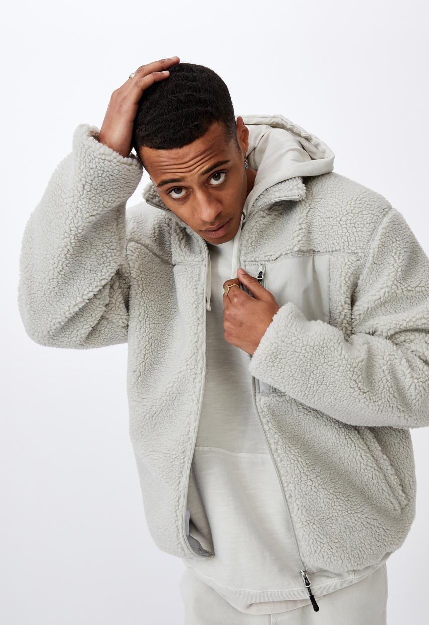 Cotton On - Pocket teddy zip thru - light grey