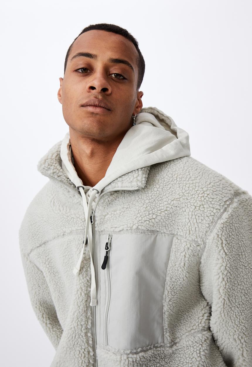 Cotton On - Pocket teddy zip thru - light grey