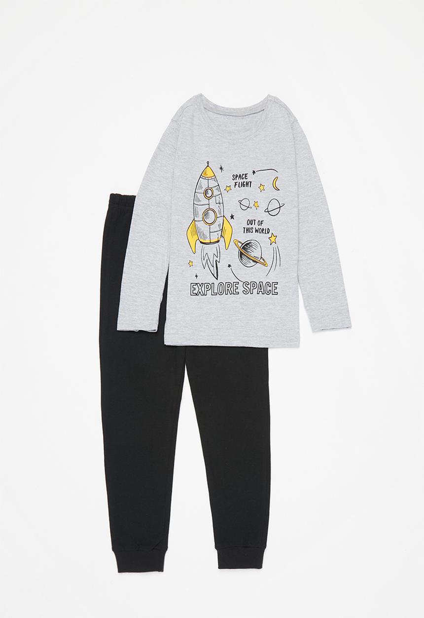 Pop Candy - Long sleeve tee & pants pj set - grey & black