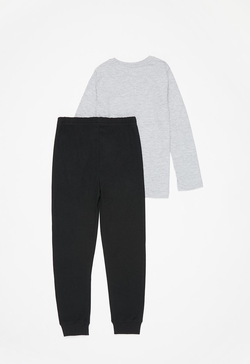 Pop Candy - Long sleeve tee & pants pj set - grey & black