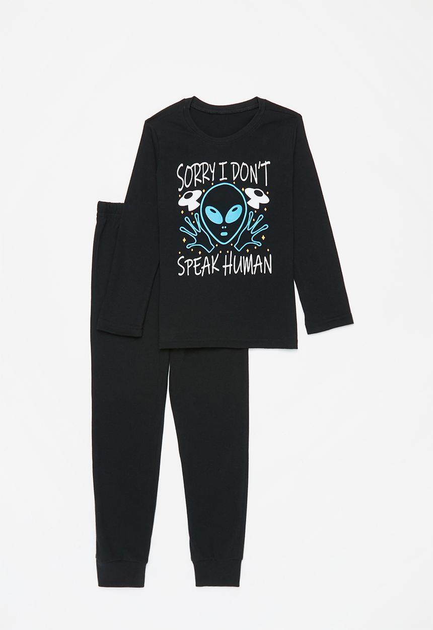 Pop Candy - Long sleeve tee & pants pj set - black