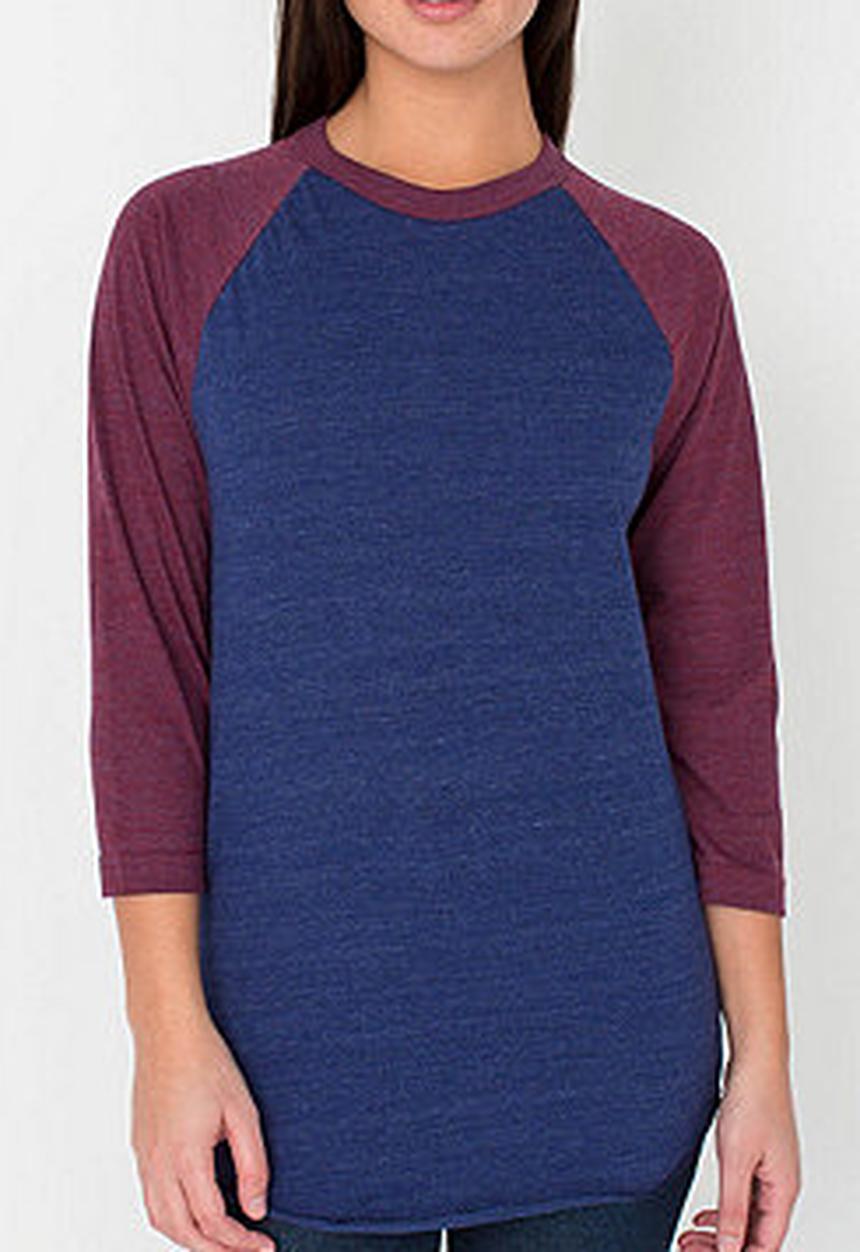 American Apparel - UNISEX TRI-BLEND 3/4 SLEEV RAGLAN TRI BLACK/ GREY