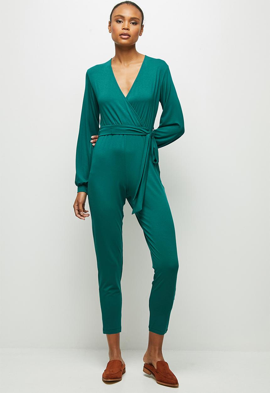 edit - Balloon sleeve wrap jumpsuit - green