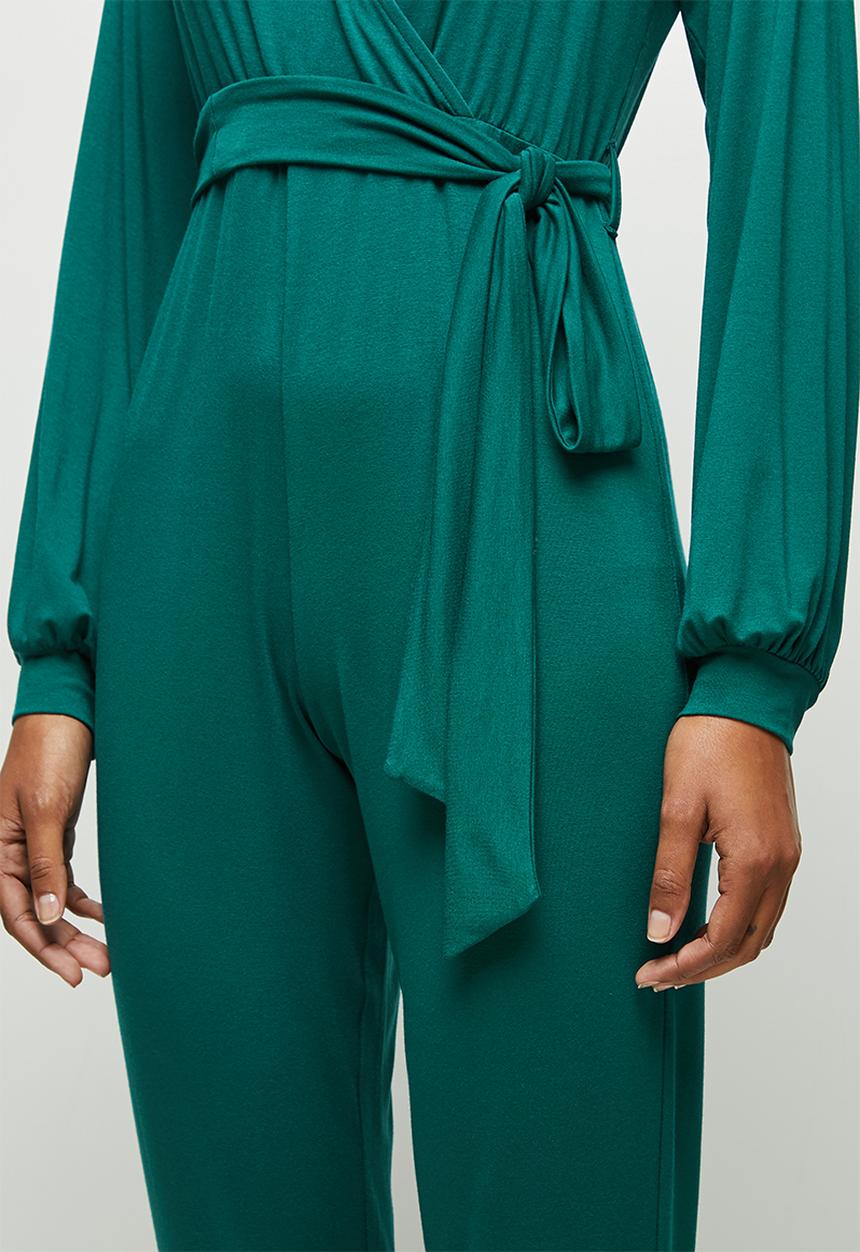 edit - Balloon sleeve wrap jumpsuit - green