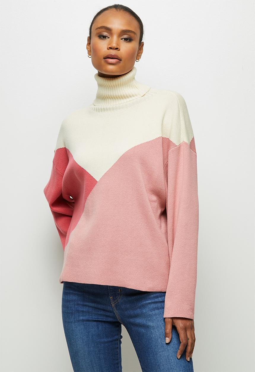 edit - Organic cotton colourblock jumper - pink & cream 