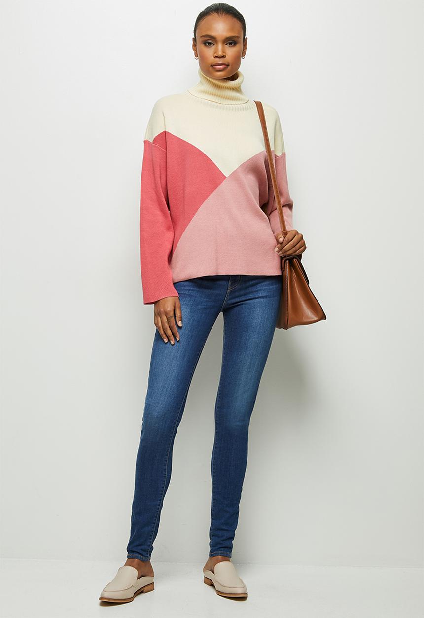 edit - Organic cotton colourblock jumper - pink & cream 