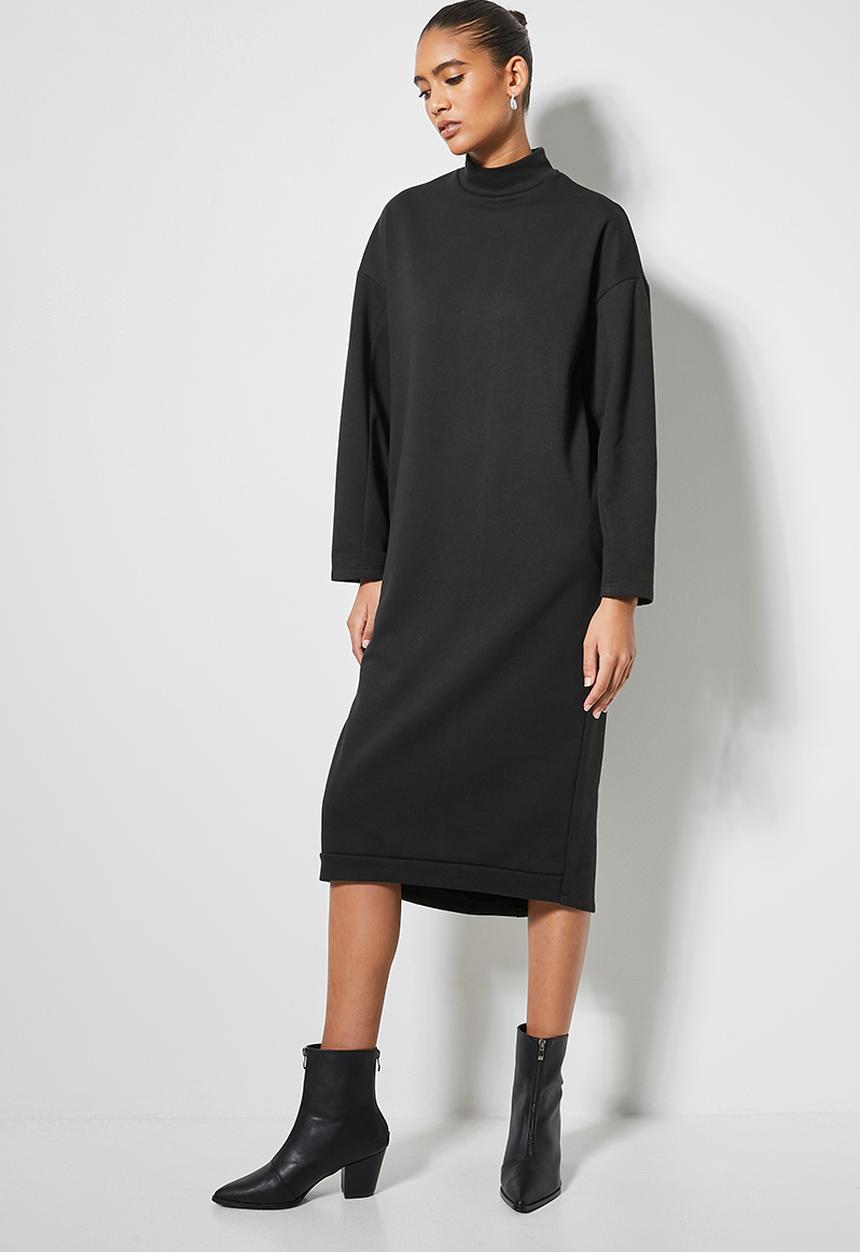 VELVET - Brushed fleece long line sweat shirt dress - black