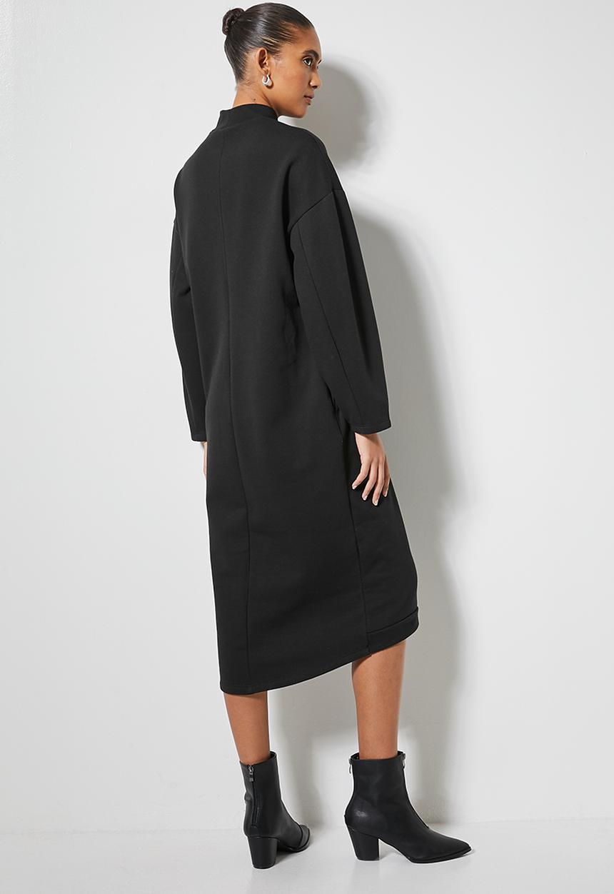 VELVET - Brushed fleece long line sweat shirt dress - black
