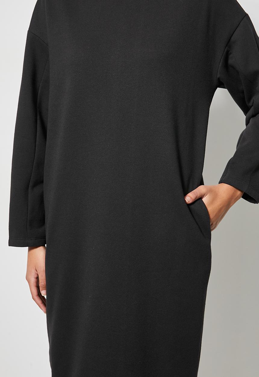 VELVET - Brushed fleece long line sweat shirt dress - black