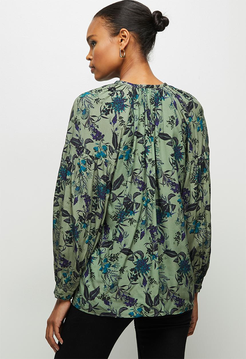 edit - Longline balloon sleeve blouse - green 