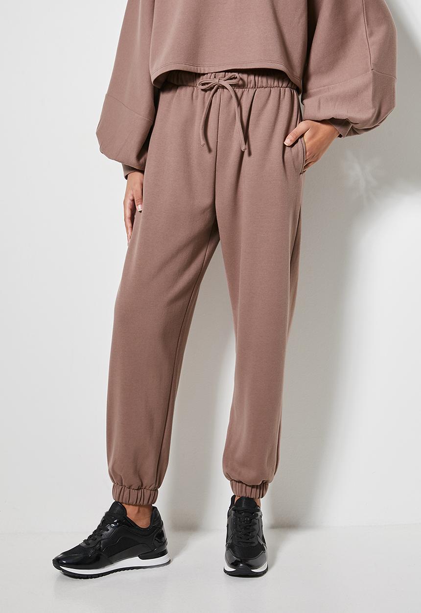 VELVET - Slouch fleece tapered leg track pant - brown