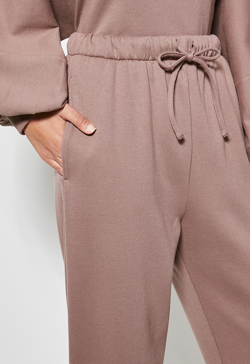 VELVET - Slouch fleece tapered leg track pant - brown