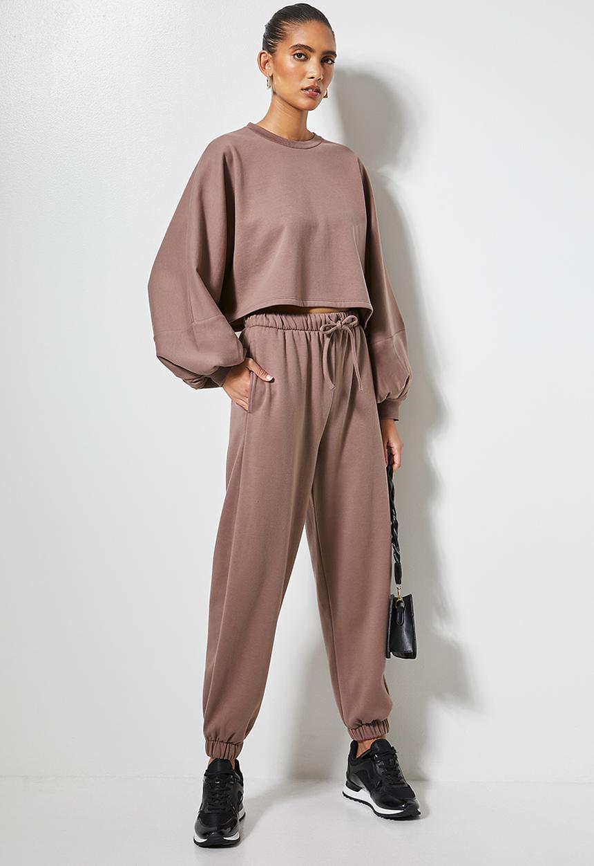 VELVET - Slouch fleece tapered leg track pant - brown