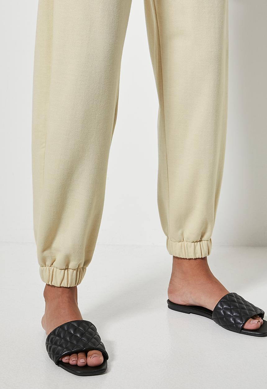 VELVET - Slouch fleece tapered leg track pant - cream
