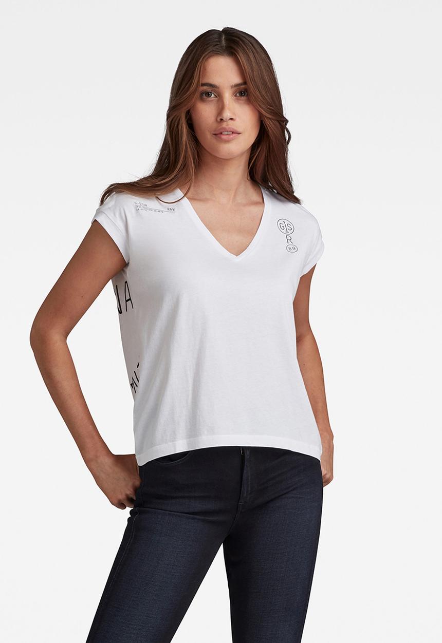 G-STAR - Backprint loose v-neck top - white