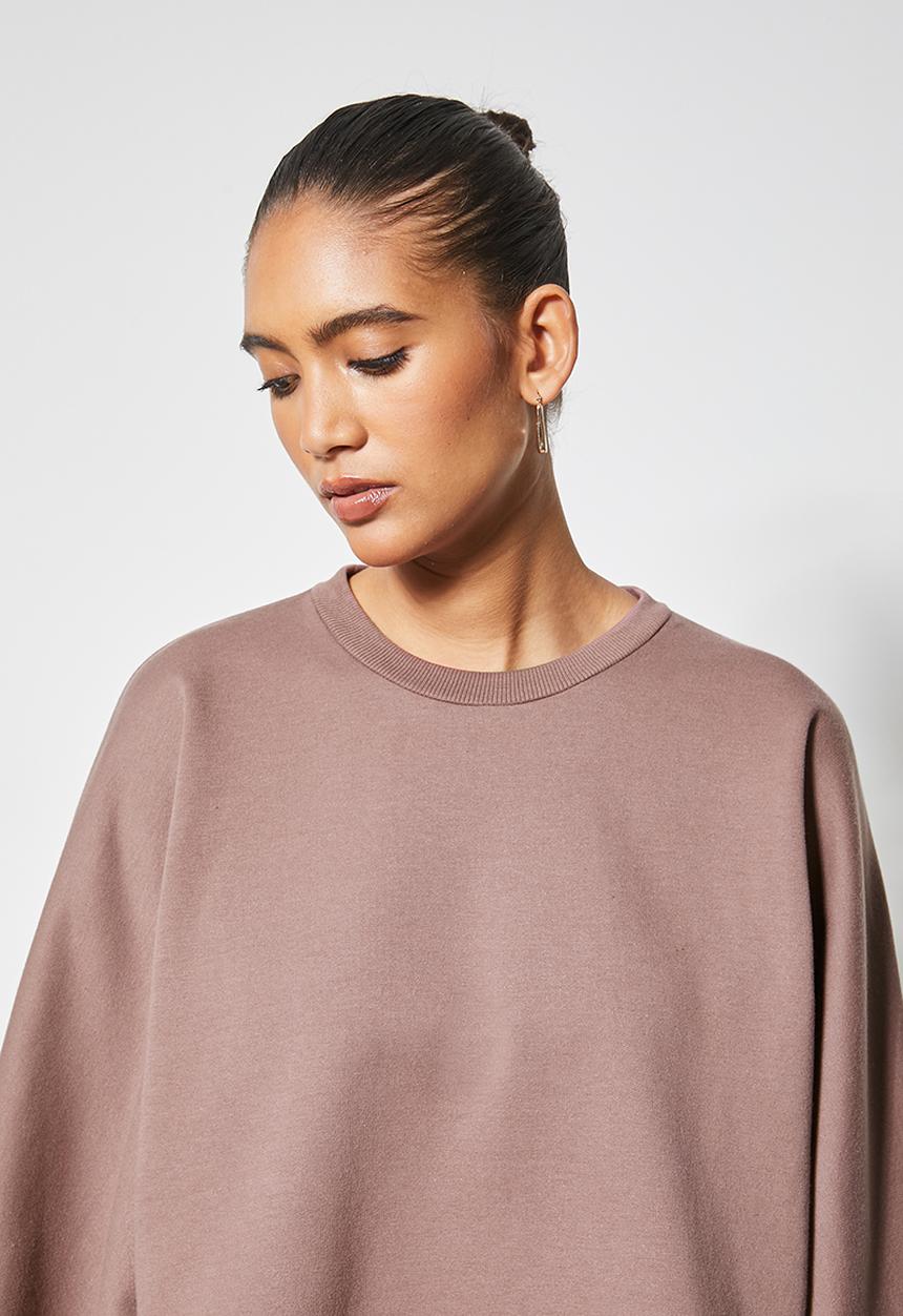 VELVET - Cropped fleece sweatshirt dollman sleeve - brown 