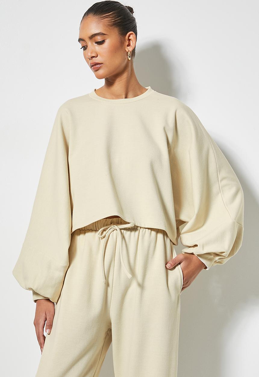 VELVET - Cropped fleece sweatshirt dollman sleeve - cream
