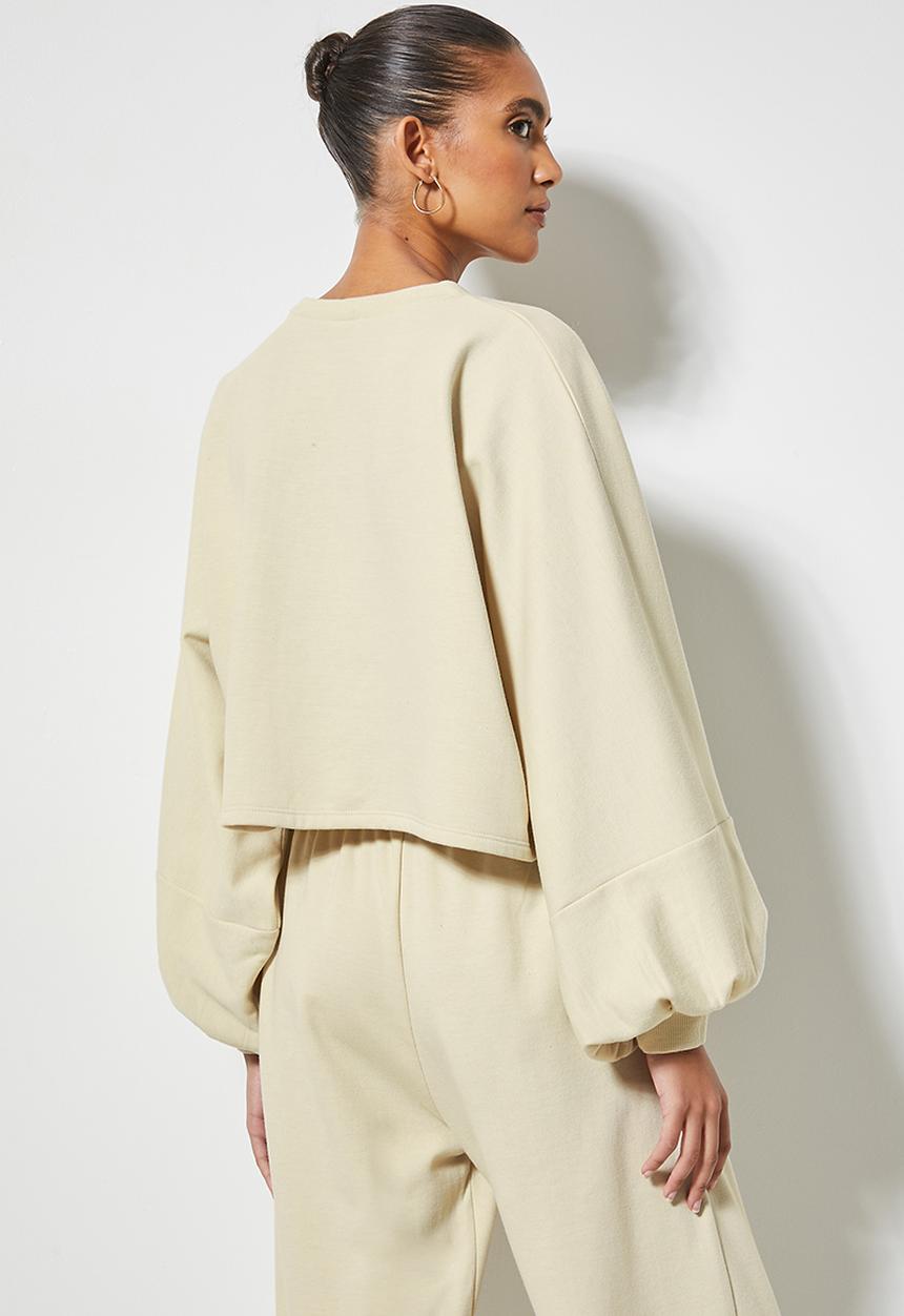 VELVET - Cropped fleece sweatshirt dollman sleeve - cream