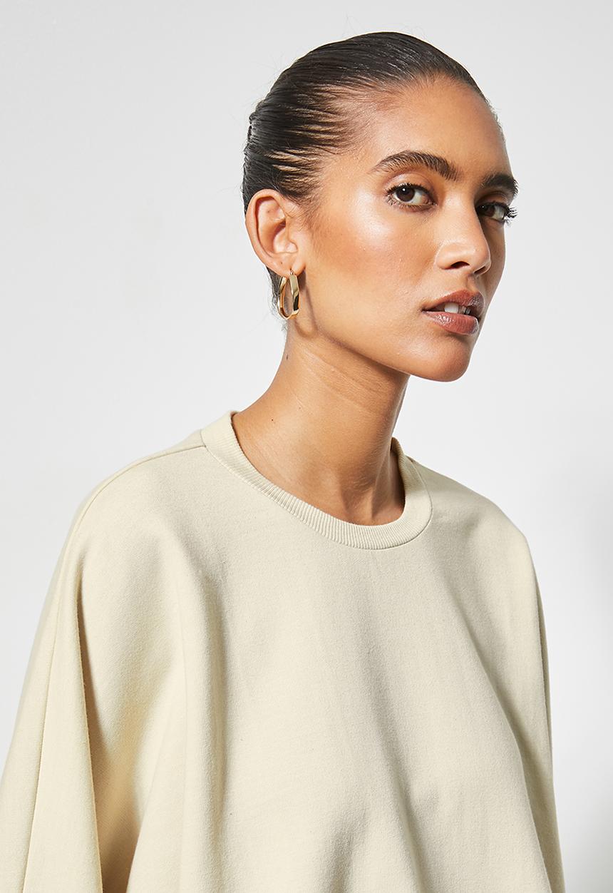 VELVET - Cropped fleece sweatshirt dollman sleeve - cream
