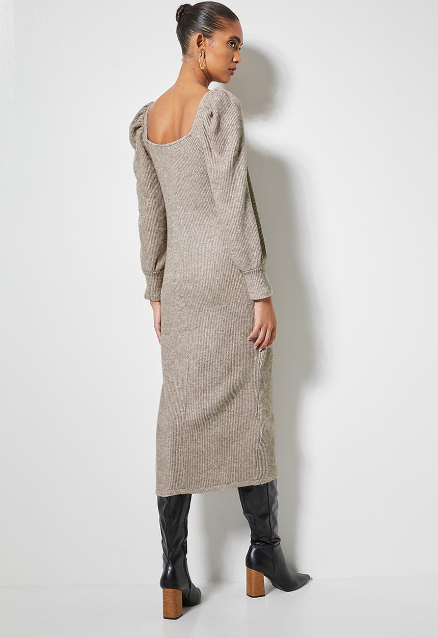 VELVET - Soft touch square neck midi column dress - taupe