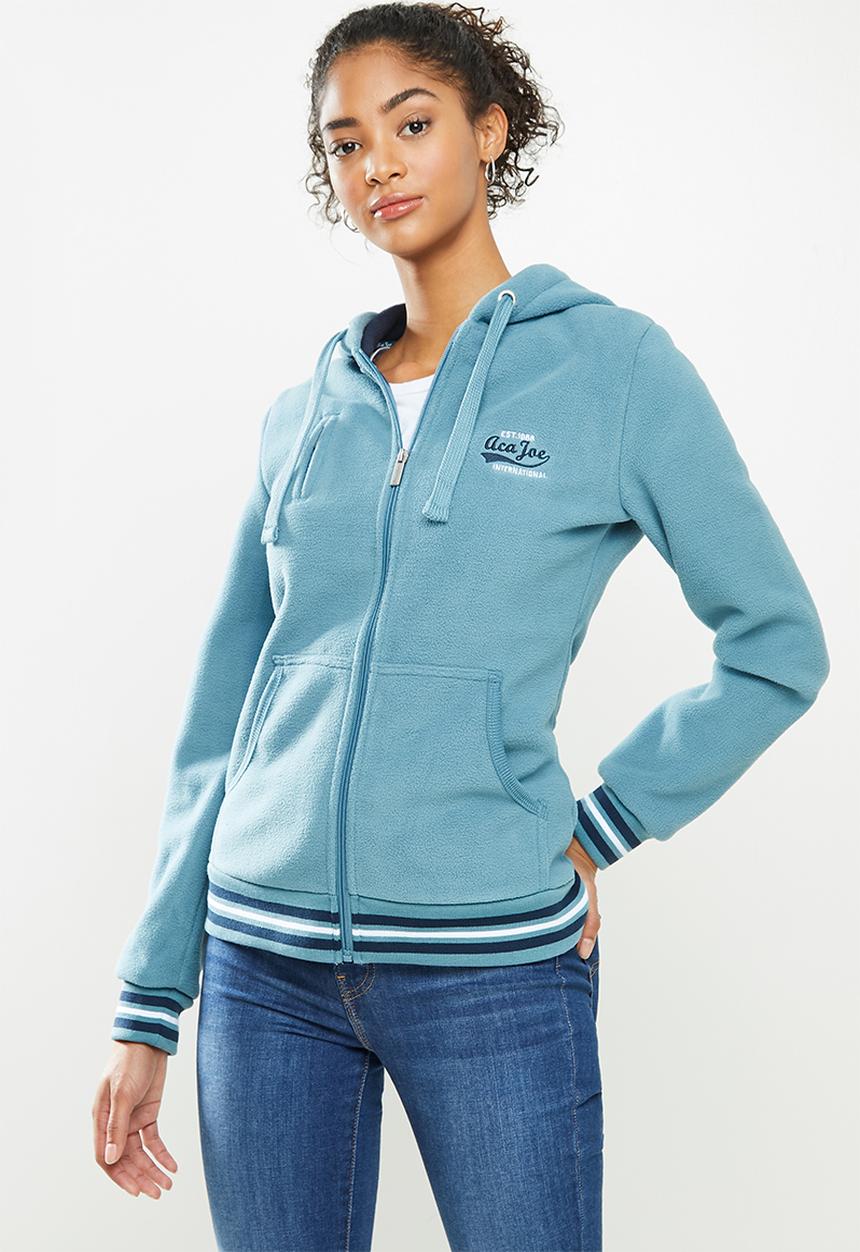 Aca Joe - Polar fleece zip through hoodie - blue