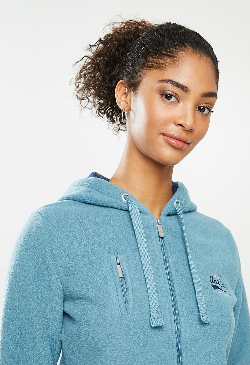 Aca Joe - Polar fleece zip through hoodie - blue