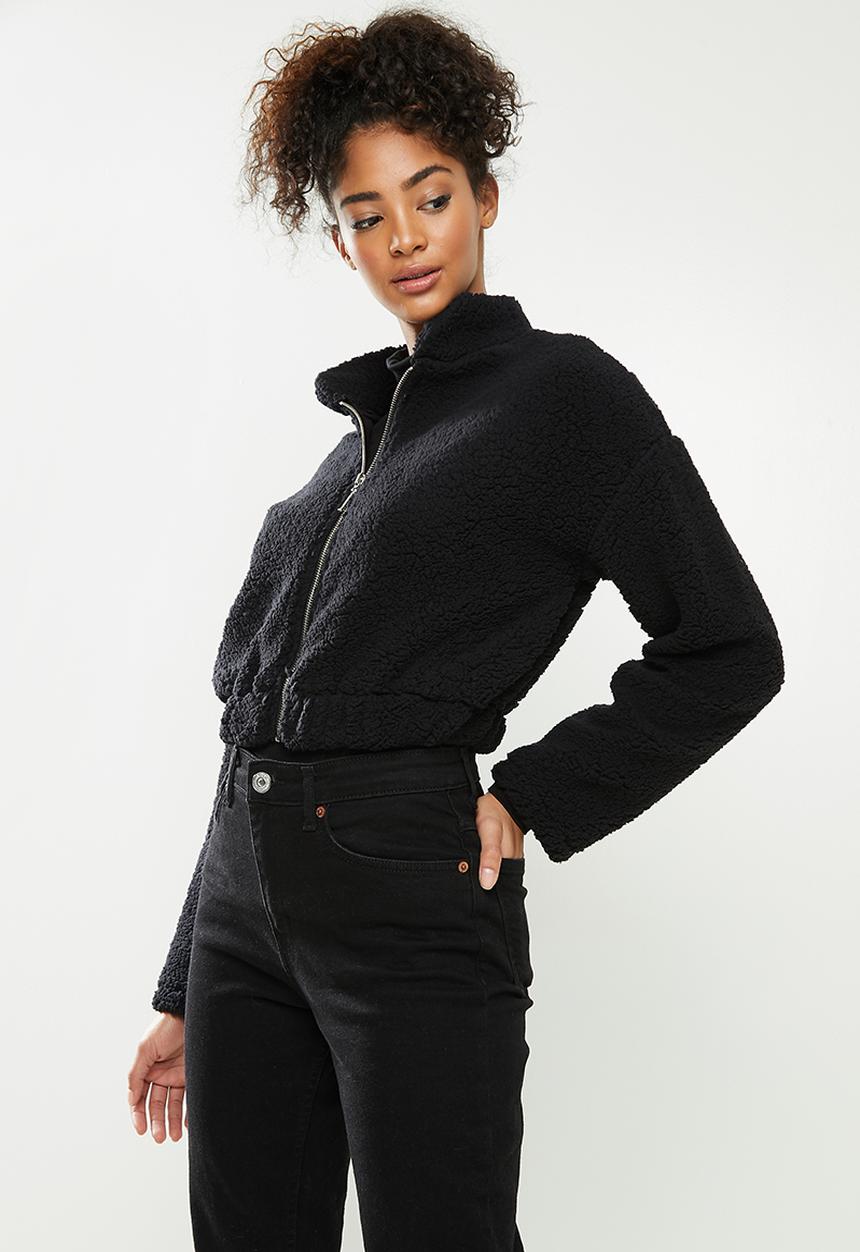 Blake - Sherpa fleece cropped jacket - black