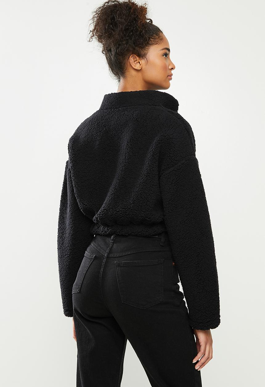 Blake - Sherpa fleece cropped jacket - black