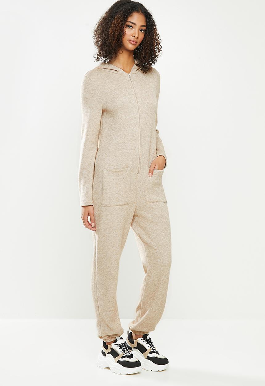 Blake - Premium soft touch hooded jumpsuit - beige