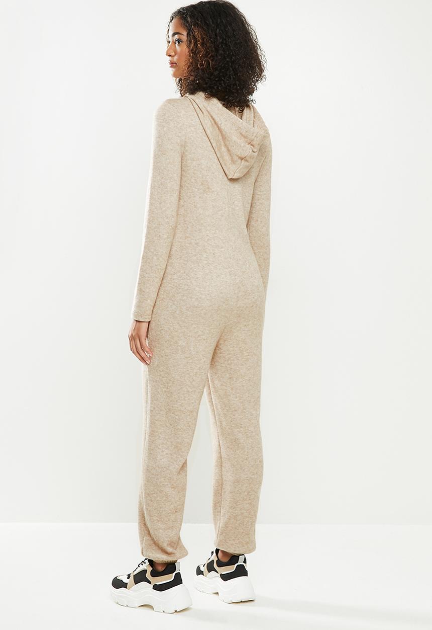 Blake - Premium soft touch hooded jumpsuit - beige