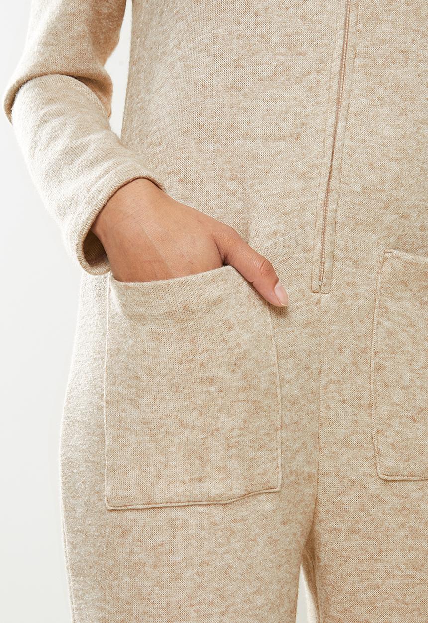 Blake - Premium soft touch hooded jumpsuit - beige