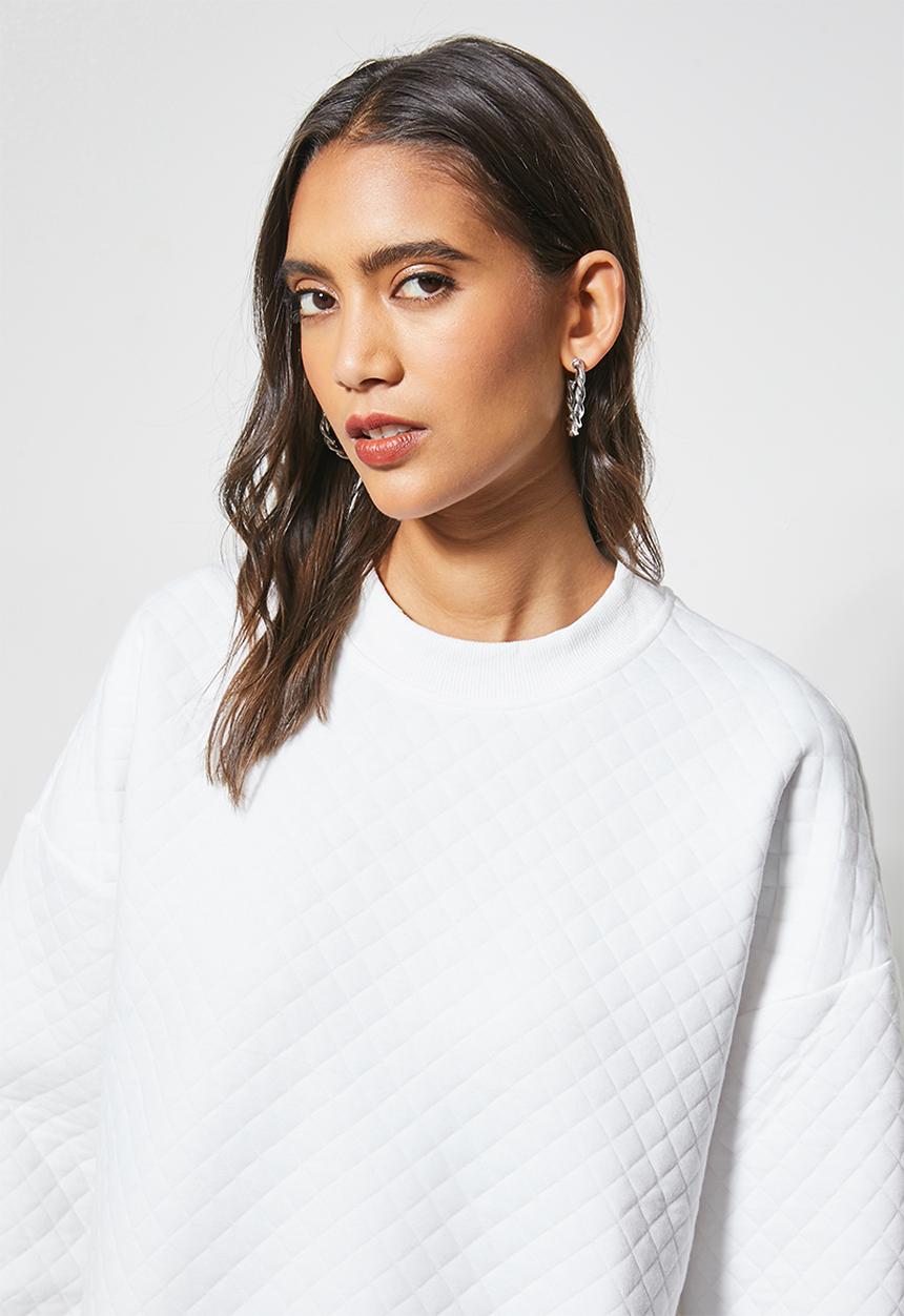 Superbalist - Quilted crew neck sweat - white