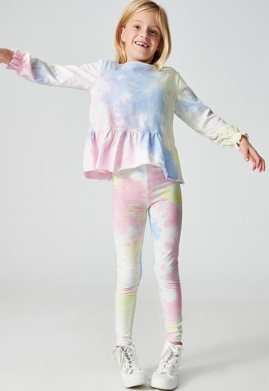 Cotton On - Bridget long sleeve frill top - rainbow tie dye