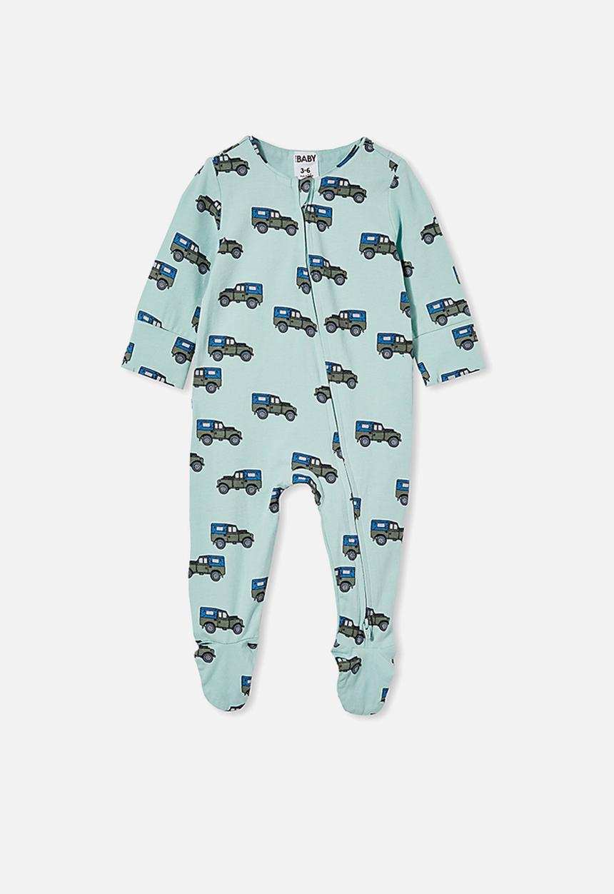 Cotton On - The long sleeve zip romper - duck egg/beep beep