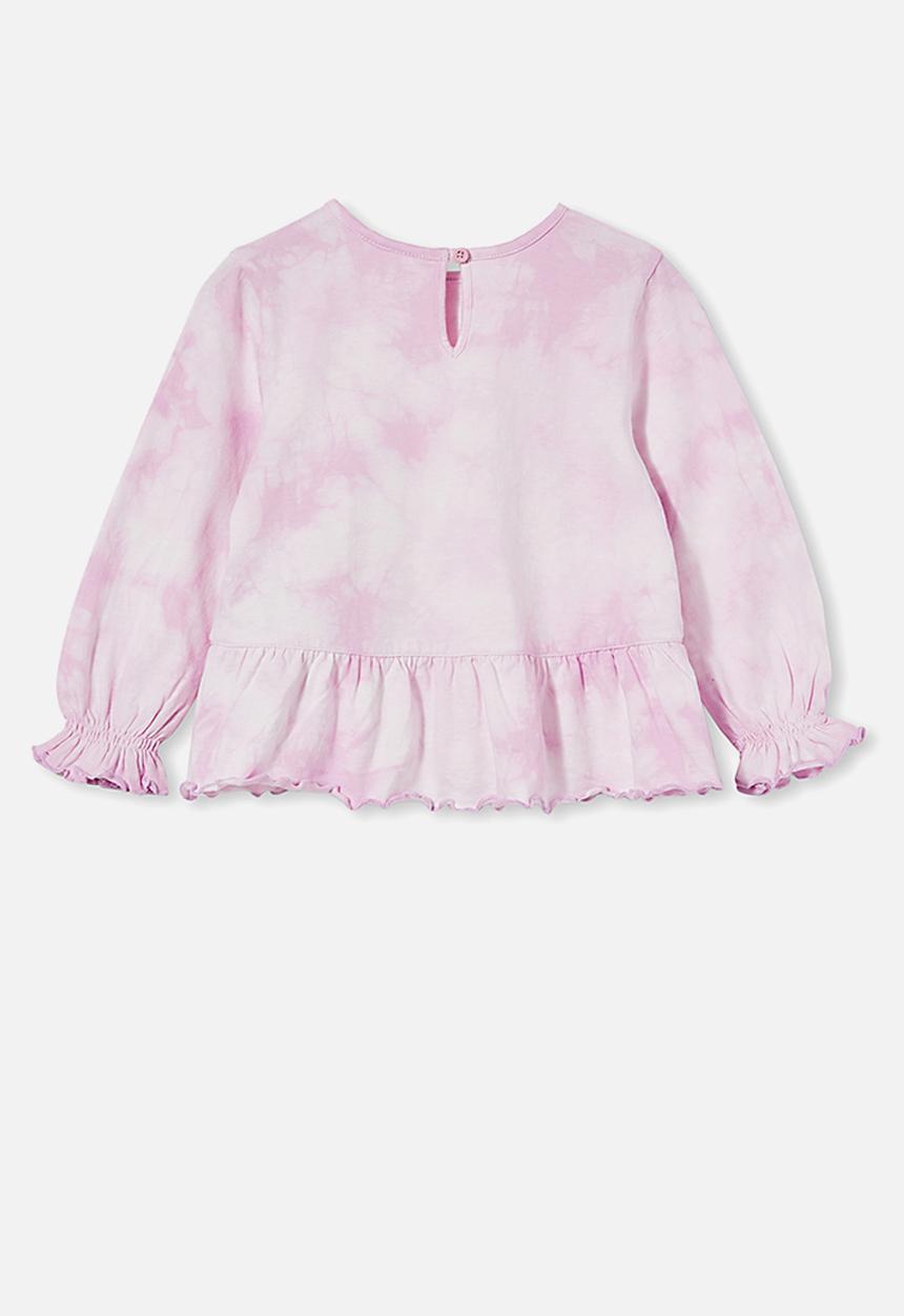 Cotton On - Bridget long sleeve frill top - pale violet/tie dye
