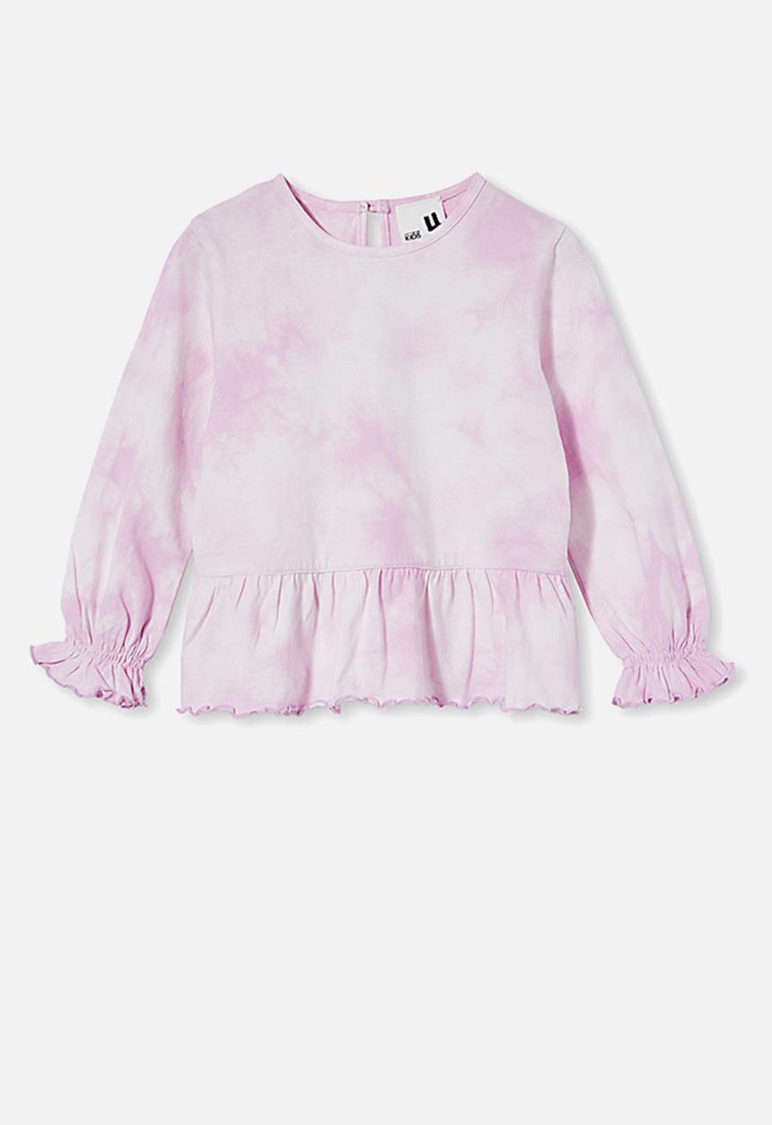 Cotton On - Bridget long sleeve frill top - pale violet/tie dye