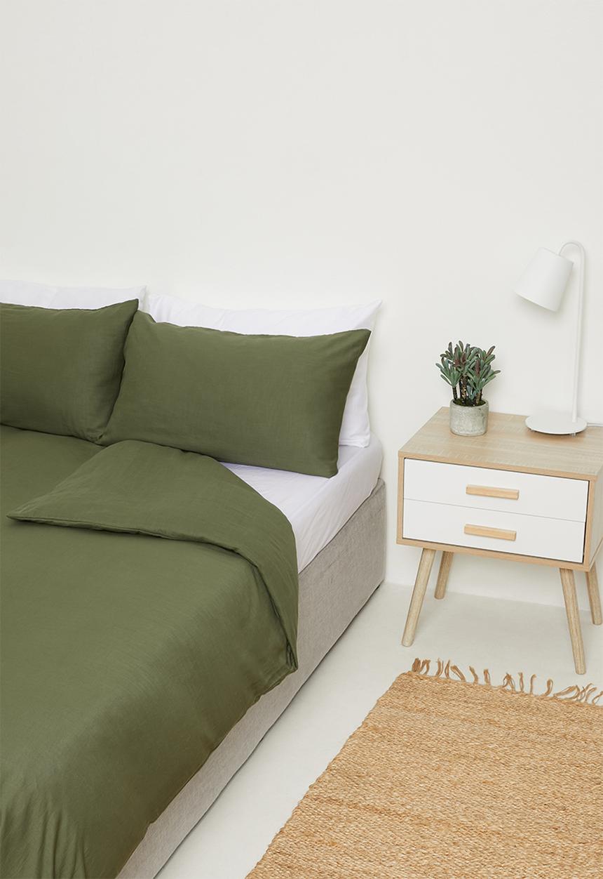 Sixth Floor - 100% cotton pre-washed linen look duvet cover set - army green