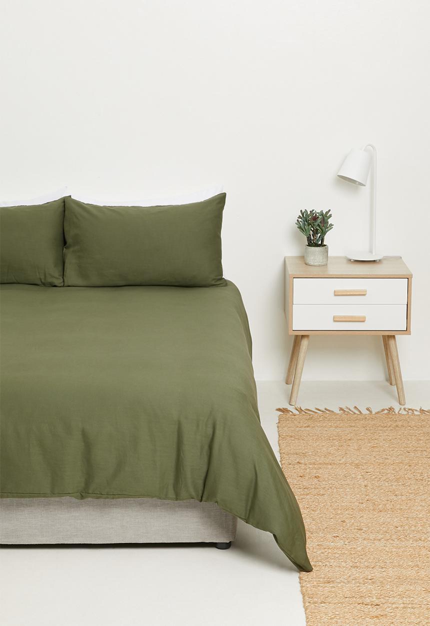 Sixth Floor - 100% cotton pre-washed linen look duvet cover set - army green