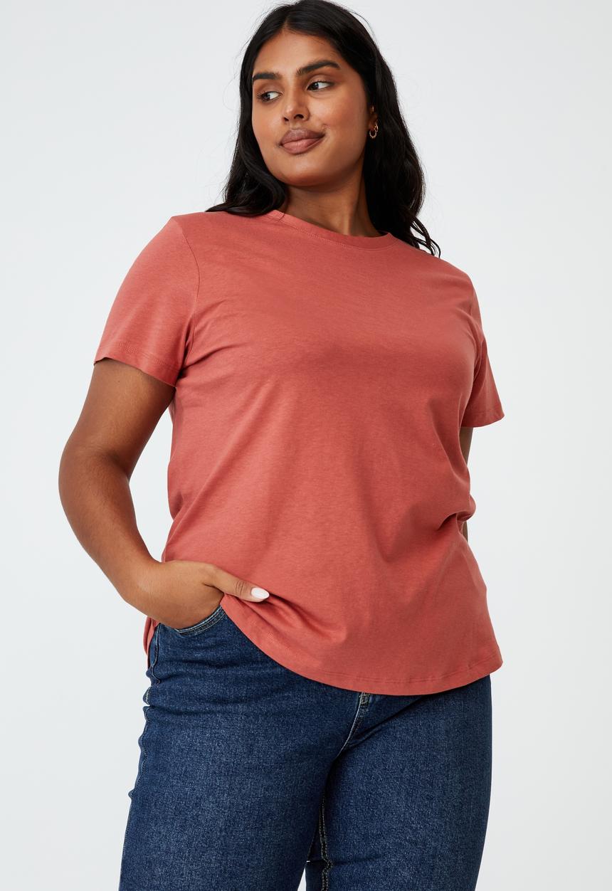Cotton On - Curve the one crew tee - earthy red