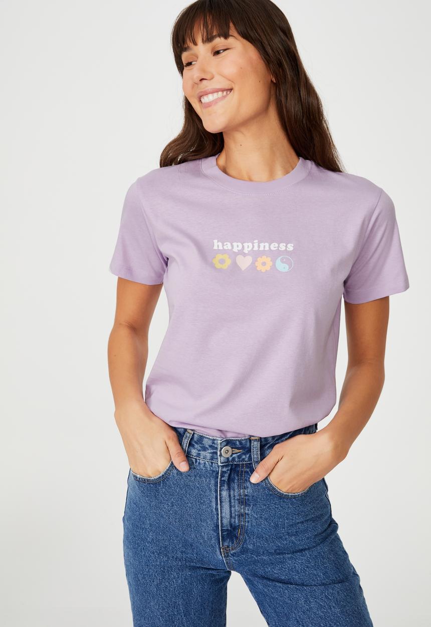Cotton On - Classic slogan t shirt - happiness/lilac bloom
