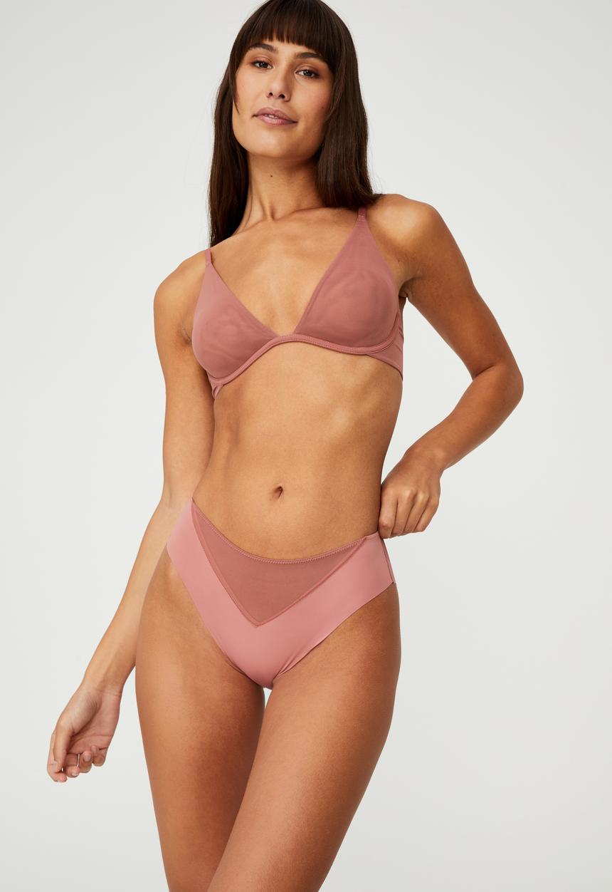 Cotton On - Invisible mesh plunge underwire bra - wood rose